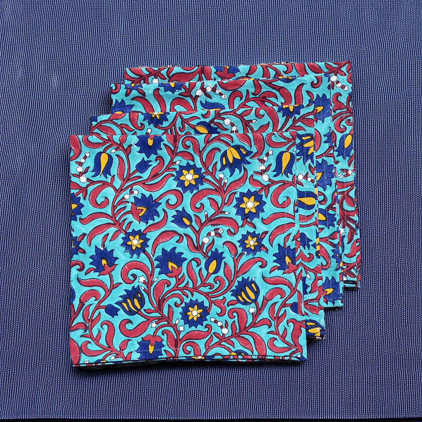 Block printed cloth dinner napkin - Blue Set of 4