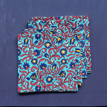 Block printed cloth dinner napkin - Blue Set of 4